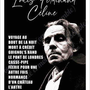 Louis-Ferdinand Céline avec les titres de ses romans - Affiche imprimée